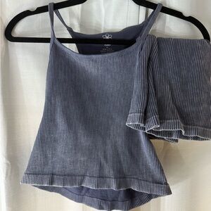 Aura Ribbed Midnight Black Stretch Top/Shorts
Matching Set